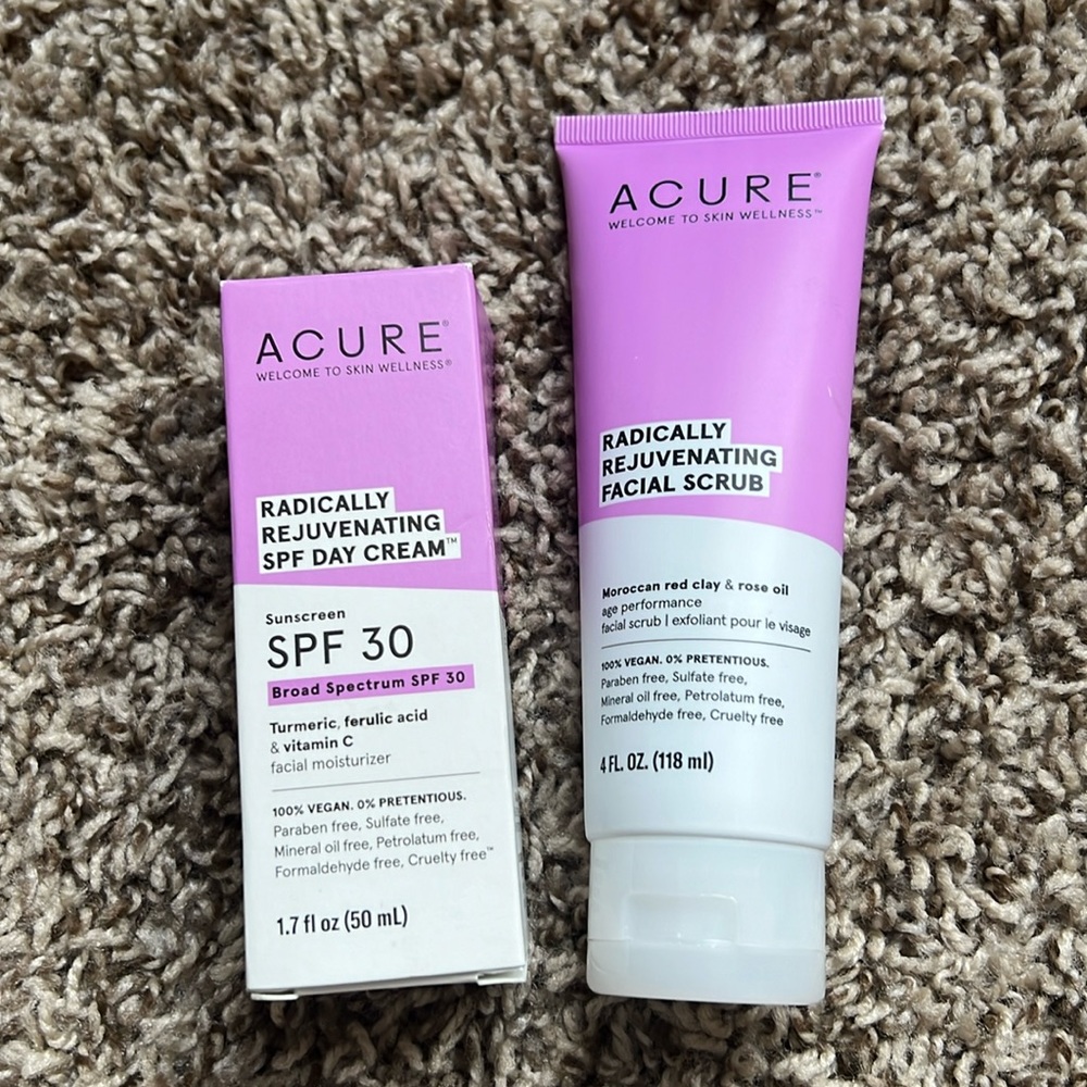 Bundle of Acure Facial  Scrubs and SPF Day Cream.